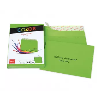 ELCO Color kirjekuori C6 (114 x 162 mm), ilman ikkunaa, tarraläpällä, 100 g/m², vihreä, 25 kpl (74634.62)