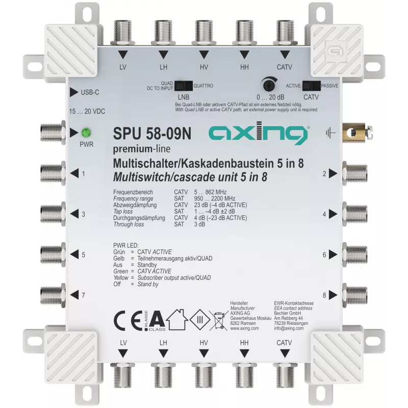 AXING SPU 58-09N 5-in-8 aktiivinen multiswitch, paluukanavakykyinen