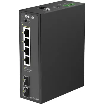 D-Link DIS-210G-06P Industrial Smart Managed Gigabit PoE+ -kytkin, 4 PoE+-porttia, 2 SFP, 120W