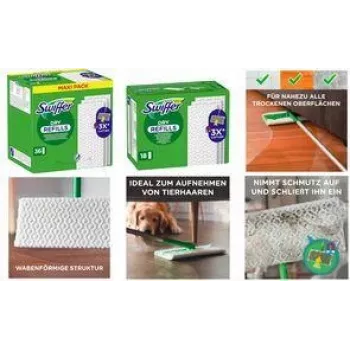 Swiffer Dry täyttöpyyhkeet lattialle 36 kpl:n pakkaus, kerää 3x enemmän pölyä, likaa ja hiuksia, hajusteeton, valkoinen