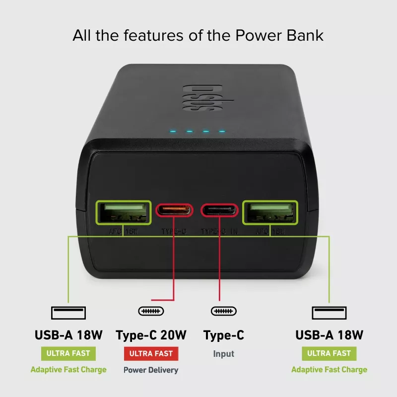 SBS varavirtalähde 30000 mAh Power Delivery 20W Multi-Port musta