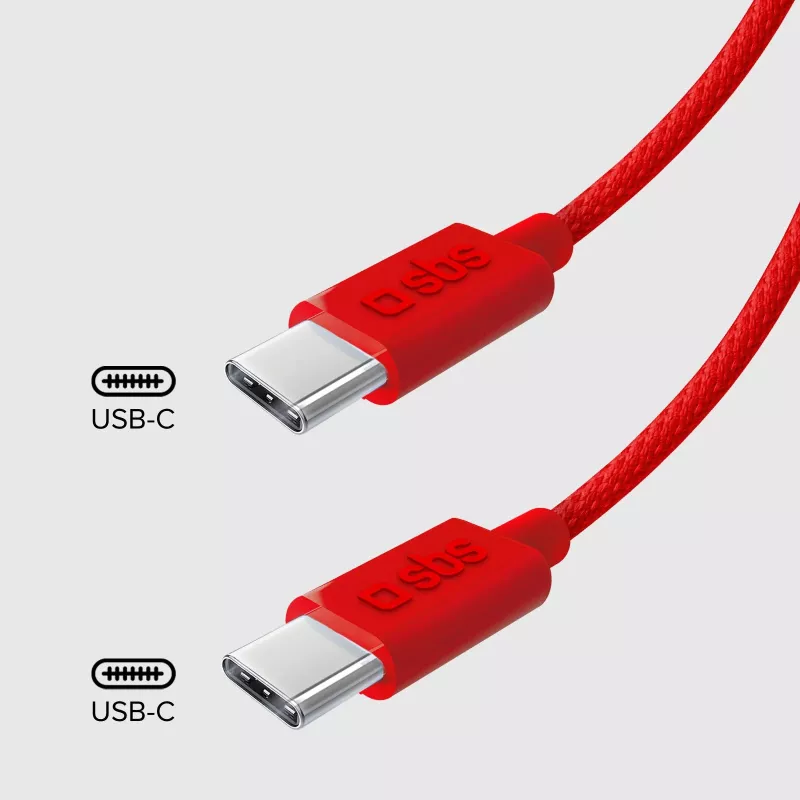 SBS TECABLETISSUETCCR USB-C - USB-C -kaapeli 1,5 m 60 W punottu punainen
