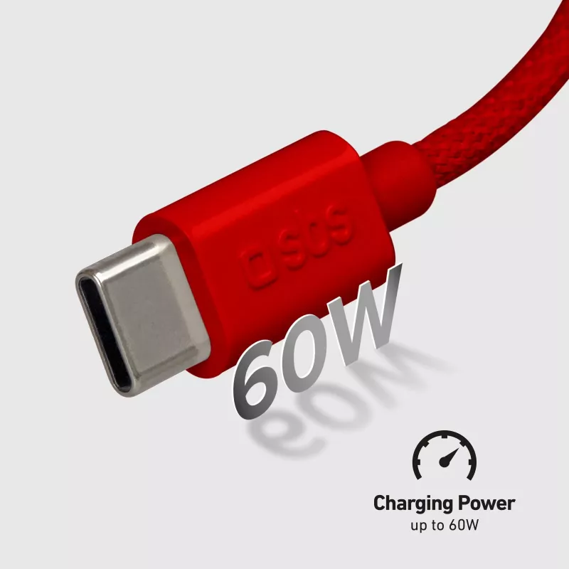 SBS TECABLETISSUETCCR USB-C - USB-C -kaapeli 1,5 m 60 W punottu punainen