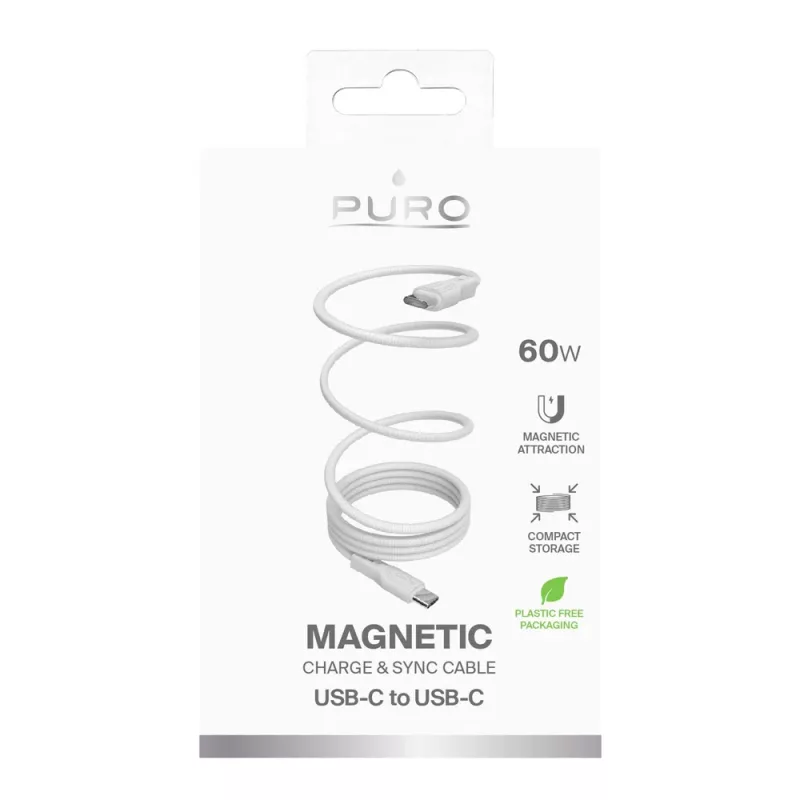 PURO ELEKTRIK magneettinen USB-C - USB-C -kaapeli 60W USB 3.2 (20 Gbit/s) 1m valkoinen