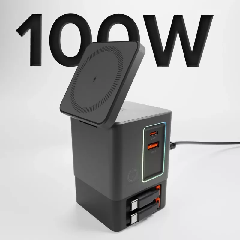SBS Power Dock 6-in-1 -latausteline MagSafe-yhteensopiva, jalusta ja USB-C-kaapelit 65W – musta