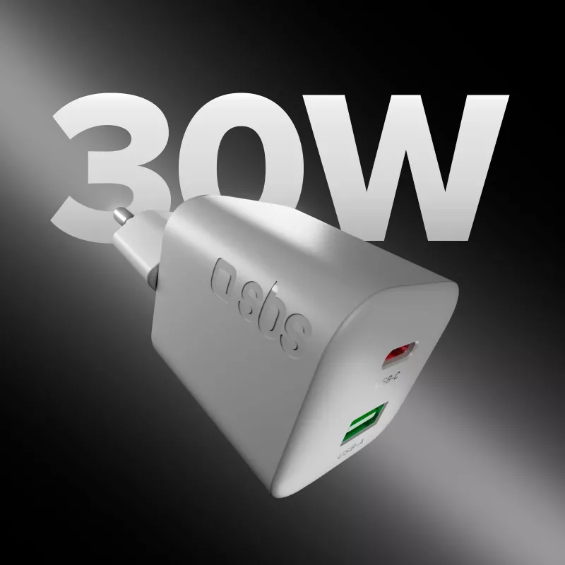 STEP BY STEP SBS 30W 1C + 1A valkoinen USB-C laturi 1,5 m kaapelilla
