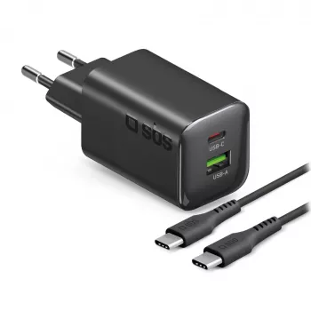 STEP BY STEP SBS 65W USB-C laturi 1x USB-C ja 1x USB-A, musta, 1,5 m USB-C kaapeli