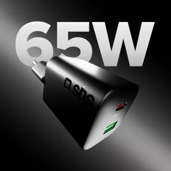 STEP BY STEP SBS 65W USB-C laturi 1x USB-C ja 1x USB-A, musta, 1,5 m USB-C kaapeli