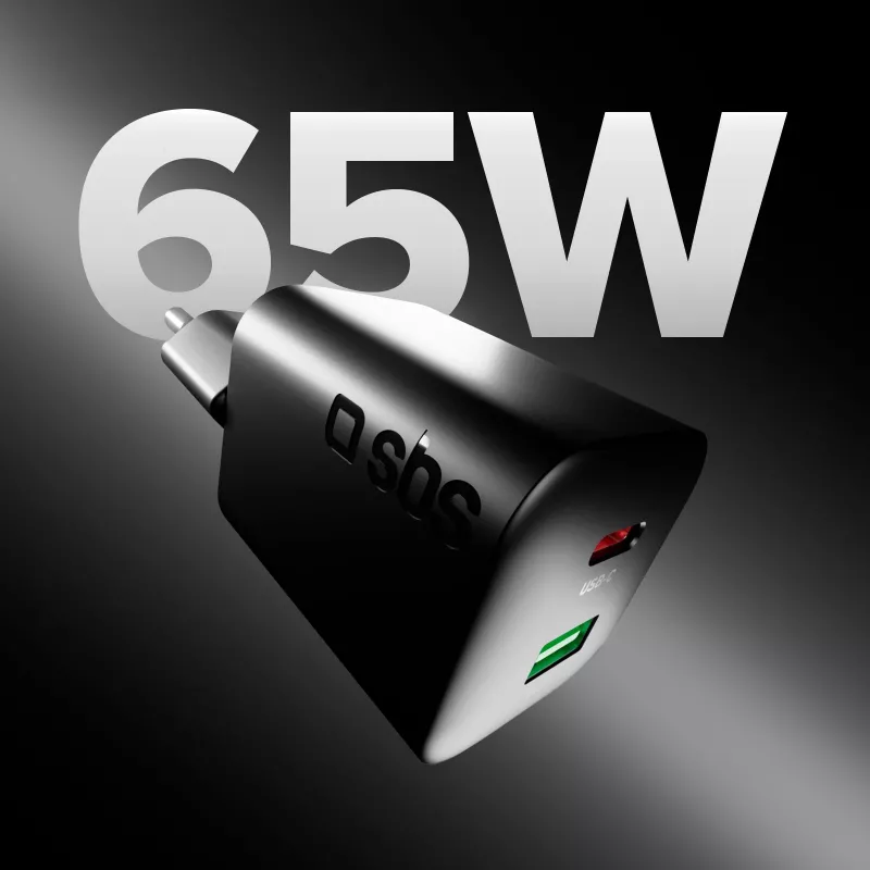 STEP BY STEP SBS 65W USB-C laturi 1x USB-C ja 1x USB-A, musta, 1,5 m USB-C kaapeli