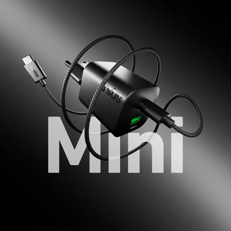STEP BY STEP SBS 65W USB-C laturi 1x USB-C ja 1x USB-A, musta, 1,5 m USB-C kaapeli