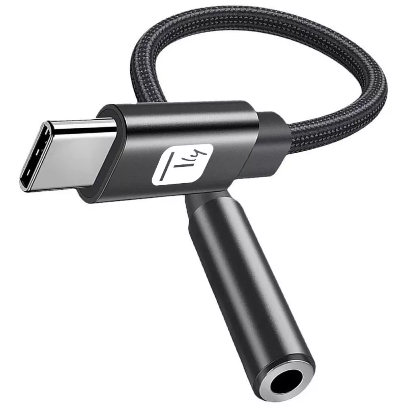 TECHLY USB-C - 3,5 mm äänisovitin DAC:lla, 12 cm, musta