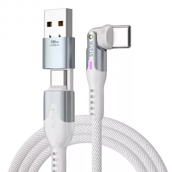 STATIK PowerPivot Pro pyörivä 2-in-1 USB-C -kaapeli valkoinen 2 m