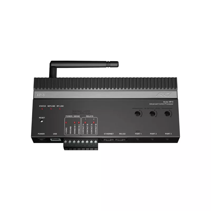 RTI XP-3 -ohjausprosessori, RS232, IR, rele ja I/O