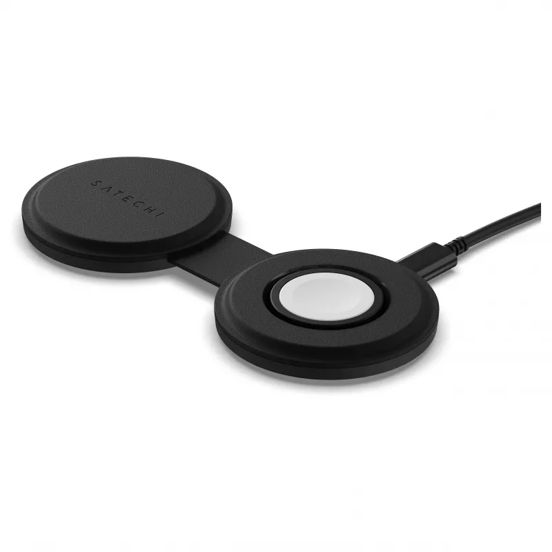 Satechi OntheGo 2-in-1 langaton laturi Qi2:lla, musta, 15W, ST-QTG21K