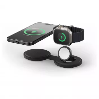 Satechi OntheGo 2-in-1 langaton laturi Qi2:lla, musta, 15W, ST-QTG21K