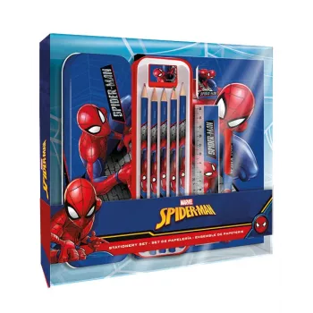 Lasten 11-in-1 Spider-Man koulun kirjoitustarvikesarja penaalilla, värikynillä, A5-muistikirjalla ja muulla