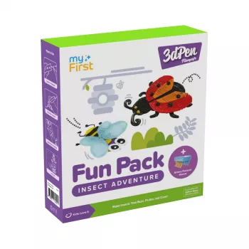 myFirst 3dPen Make Filaments Fun Pack Insect Adventure - luovuussetti 3D-kynälle: 5 mallipohjaa, 17 PCL-filamenttilankaa (34 m), pull-back-auto-moduuli, termoplastkalvo