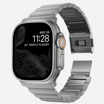 NOMAD Titanium Band V3 - Natural Titanium harjattu metalliranneke Apple Watch 46mm/49mm