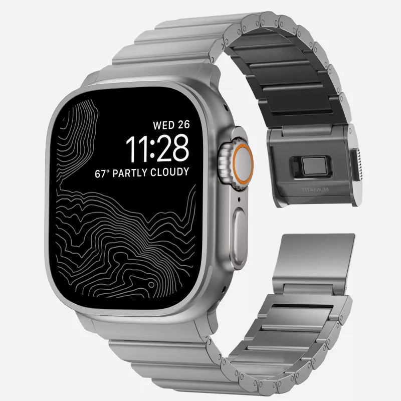 NOMAD Titanium Band V3 - Natural Titanium harjattu metalliranneke Apple Watch 46mm/49mm