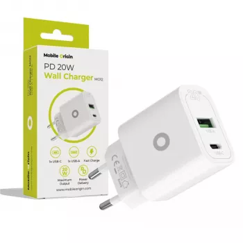 Mobile Origin PD20W seinälaturi MO12 valkoinen 1x USB-A + 1x USB-C