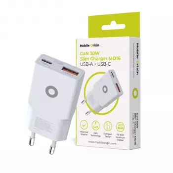 Mobile Origin 30W Slim laturi TÜV MO16 USB-A + USB-C