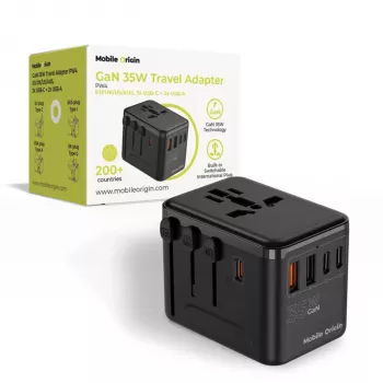 Mobile Origin 35W matka-adapteri GaN PW4 EU/UK/US/AUS 3C+2A