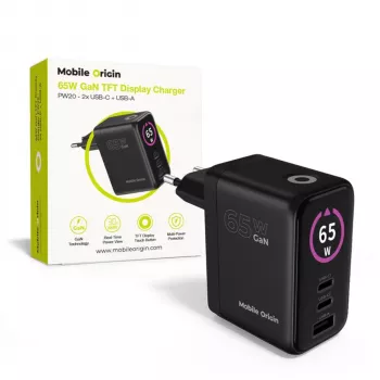 Mobile Origin 65W GaN -laturi PW20 2x USB-C + USB-A