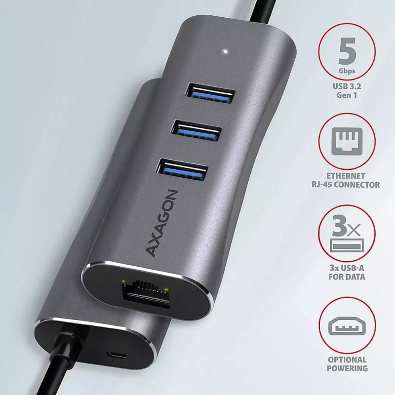AXAGON HMA-GL3AP moniporttikeskitin USB 3.0 Type-A Gbit LAN 3x USB-A