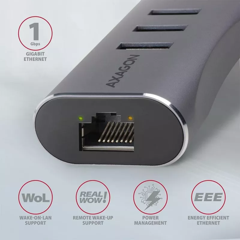 AXAGON HMA-GL3AP moniporttikeskitin USB 3.0 Type-A Gbit LAN 3x USB-A