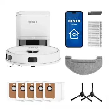 Tesla RoboStar iQ660 Plus -imurointirobotti LiDAR-navigoinnilla, moppaus-toiminnolla ja latausasemalla, valkoinen