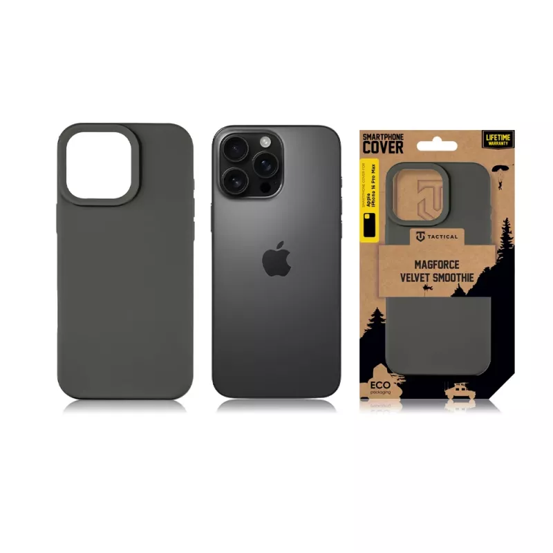 Taktinen takakansi MagForce Velvet Smoothie iPhone 16 Pro Max - musta