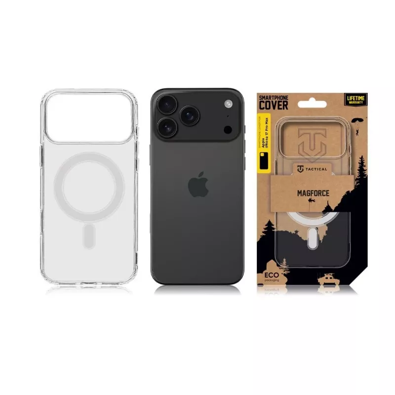 Tactical MagForce takakuori iPhone 17 Pro Max -puhelimelle, läpinäkyvä
