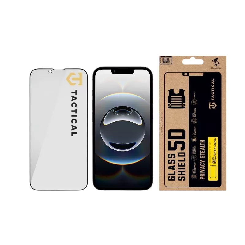 Tactical Glass Shield Privacy Stealth 5D iPhone 13/13 Pro/14/16e/17e musta
