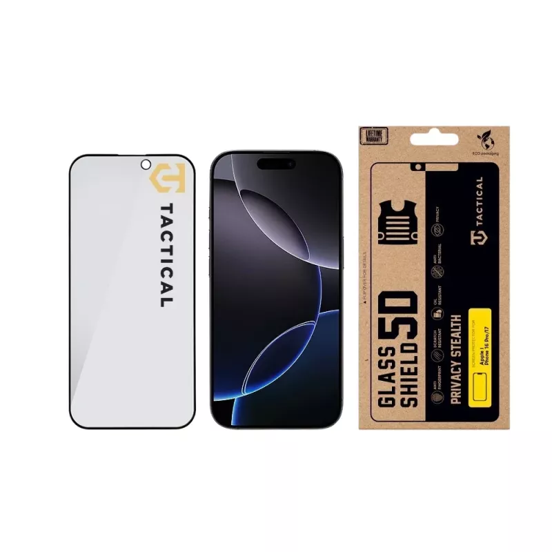 Tactical Glass Shield Privacy 5D iPhone 16 Pro/17 musta