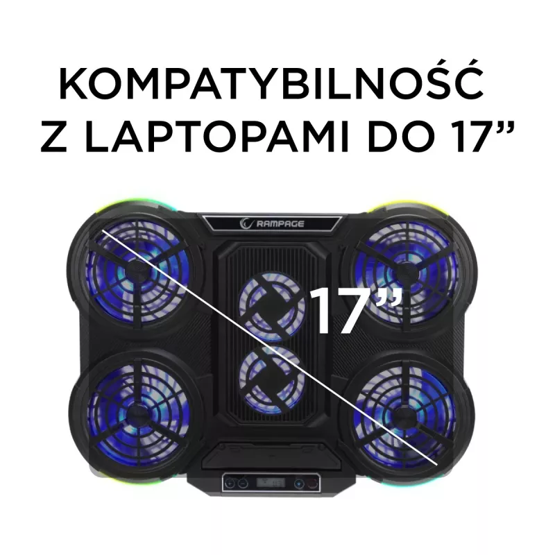 Rampage PROTE R6 kannettavan jäähdytysteline, 10-17 tuumaa, RGB