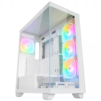 Rampage Hydra V1 Mid-Tower PC-kotelo, valkoinen, 4x 120mm ARGB-tuuletinta, USB-C/USB-A, ARGB-keskitin, karkaistu lasi