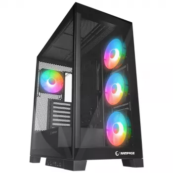 Rampage Hydra V2 Mid-Tower PC-kotelo 4x 120mm ARGB-tuulettimella, karkaistu lasi, musta