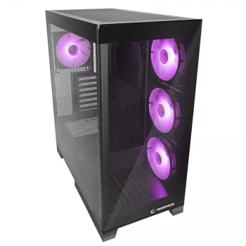 Rampage Hydra V2 Mid-Tower PC-kotelo 4x 120mm ARGB-tuulettimella, karkaistu lasi, musta