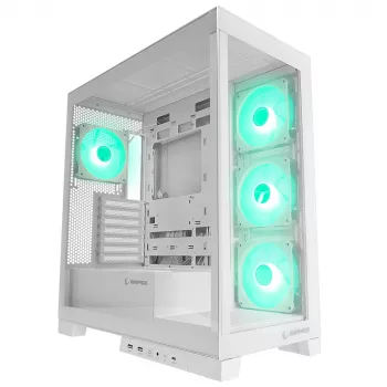 Rampage Hydra V2 Mid Tower PC-kotelo valkoinen 4x 120mm ARGB-tuulettimella ja karkaistulla lasilla
