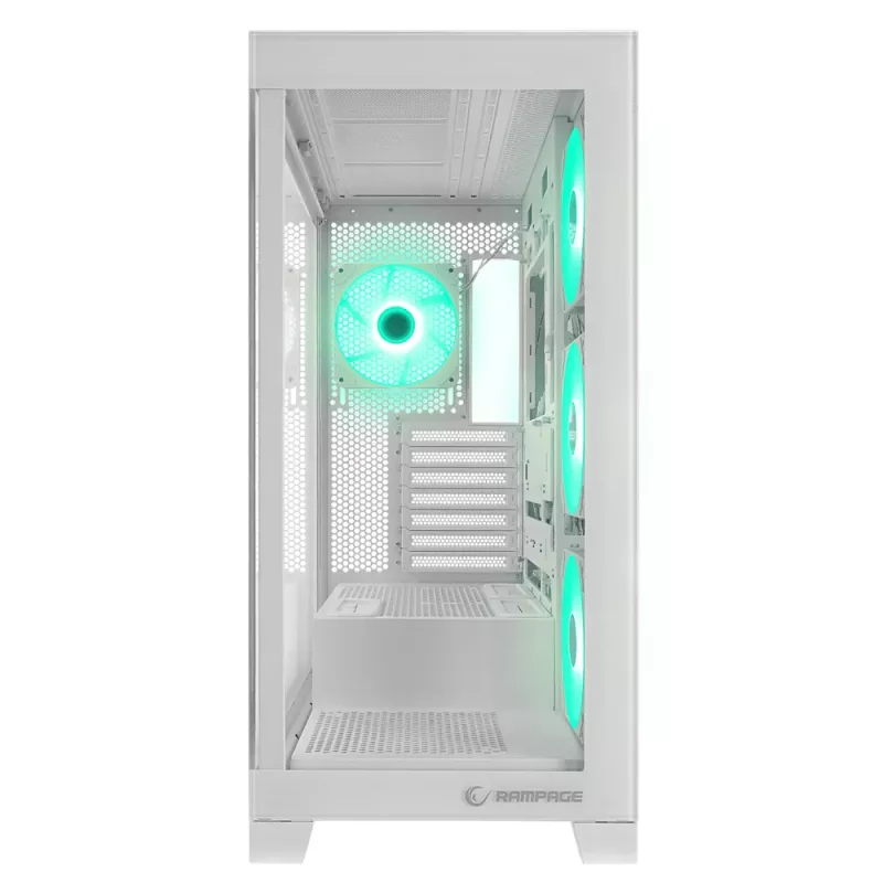 Rampage Hydra V2 Mid Tower PC-kotelo valkoinen 4x 120mm ARGB-tuulettimella ja karkaistulla lasilla
