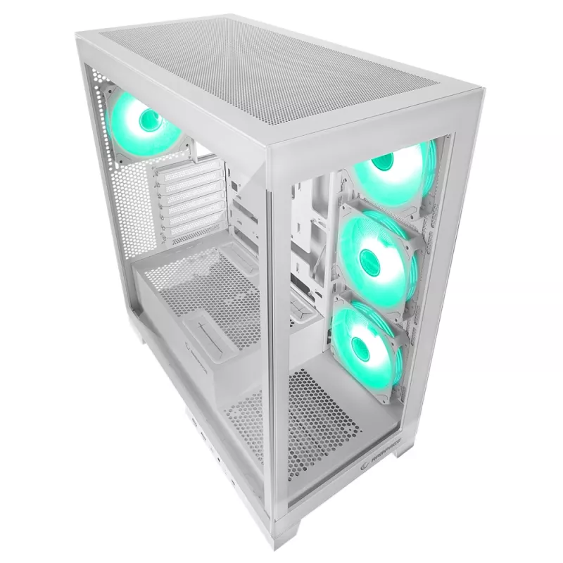 Rampage Hydra V2 Mid Tower PC-kotelo valkoinen 4x 120mm ARGB-tuulettimella ja karkaistulla lasilla