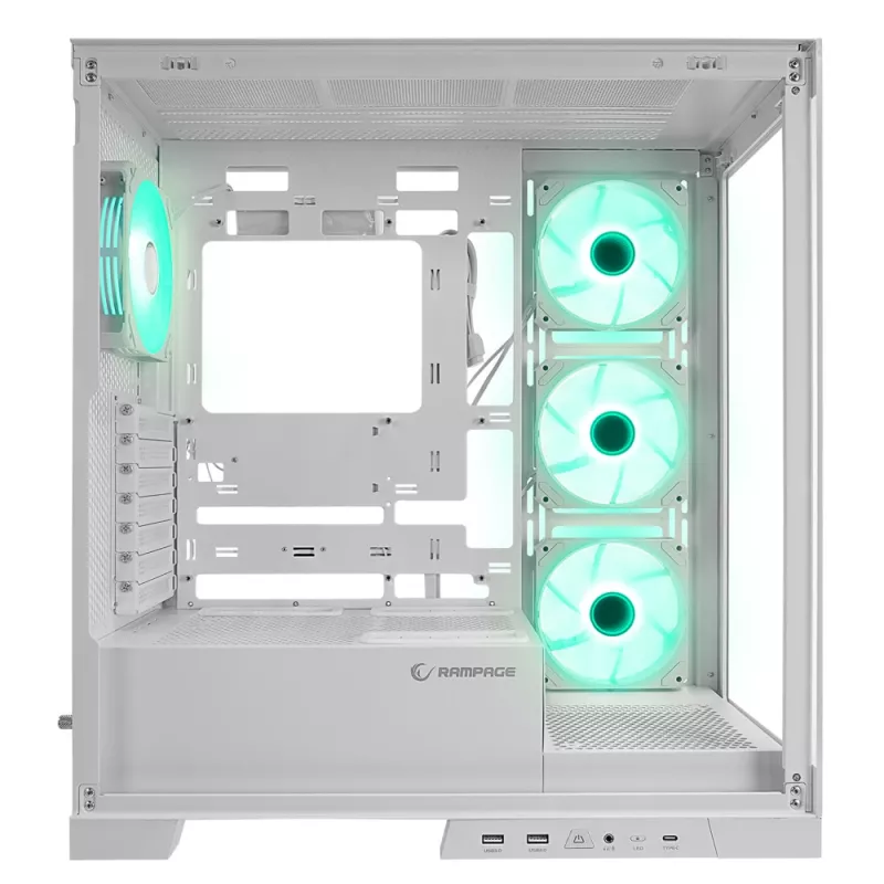 Rampage Hydra V2 Mid Tower PC-kotelo valkoinen 4x 120mm ARGB-tuulettimella ja karkaistulla lasilla