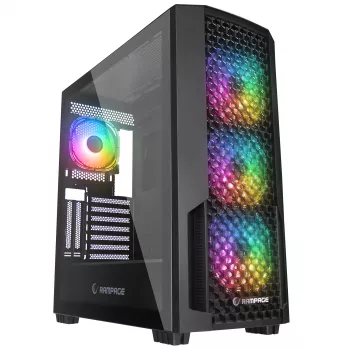 Rampage Shelob Mid Tower PC-kotelo, 4x ARGB-tuuletinta, karkaistu lasi, musta