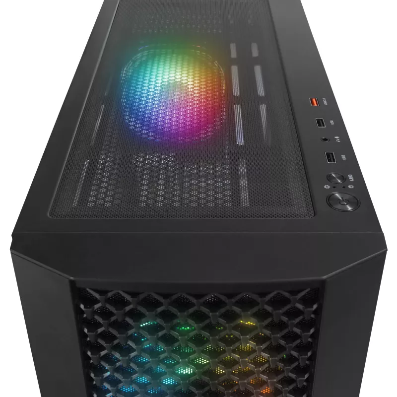 Rampage Shelob Mid Tower PC-kotelo, 4x ARGB-tuuletinta, karkaistu lasi, musta
