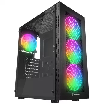 Rampage PLAID V1 Mid Tower PC-kotelo karkaistulasisella ikkunalla, 4x 120mm RGB-tuuletinta, musta