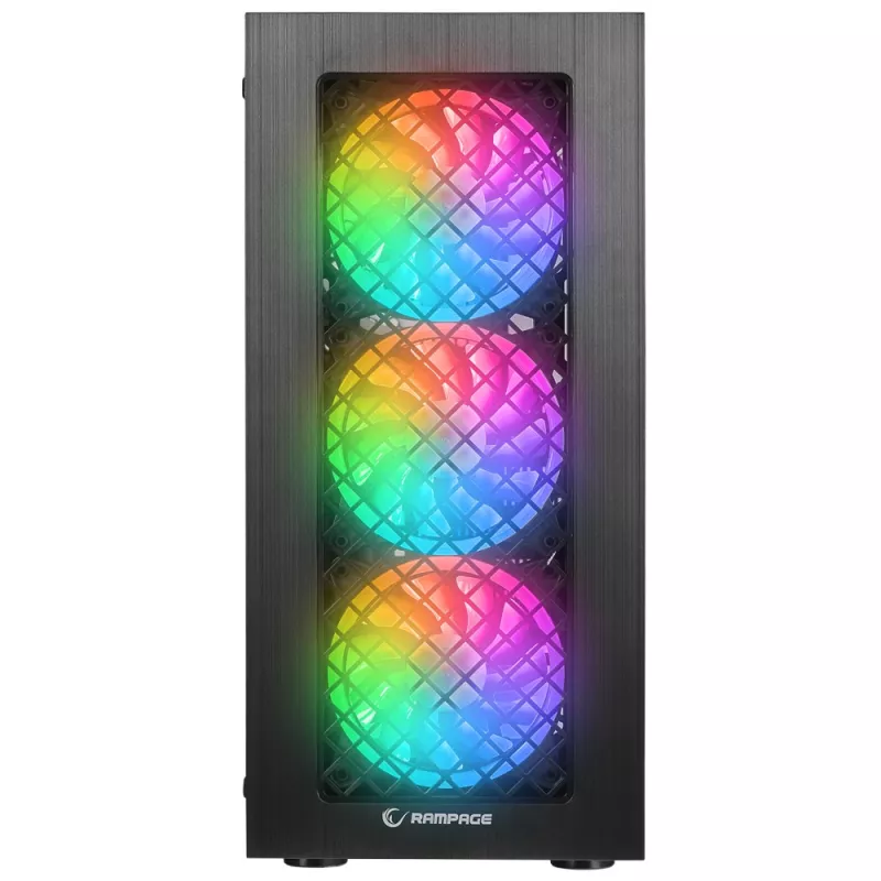 Rampage PLAID V1 Mid Tower PC-kotelo karkaistulasisella ikkunalla, 4x 120mm RGB-tuuletinta, musta
