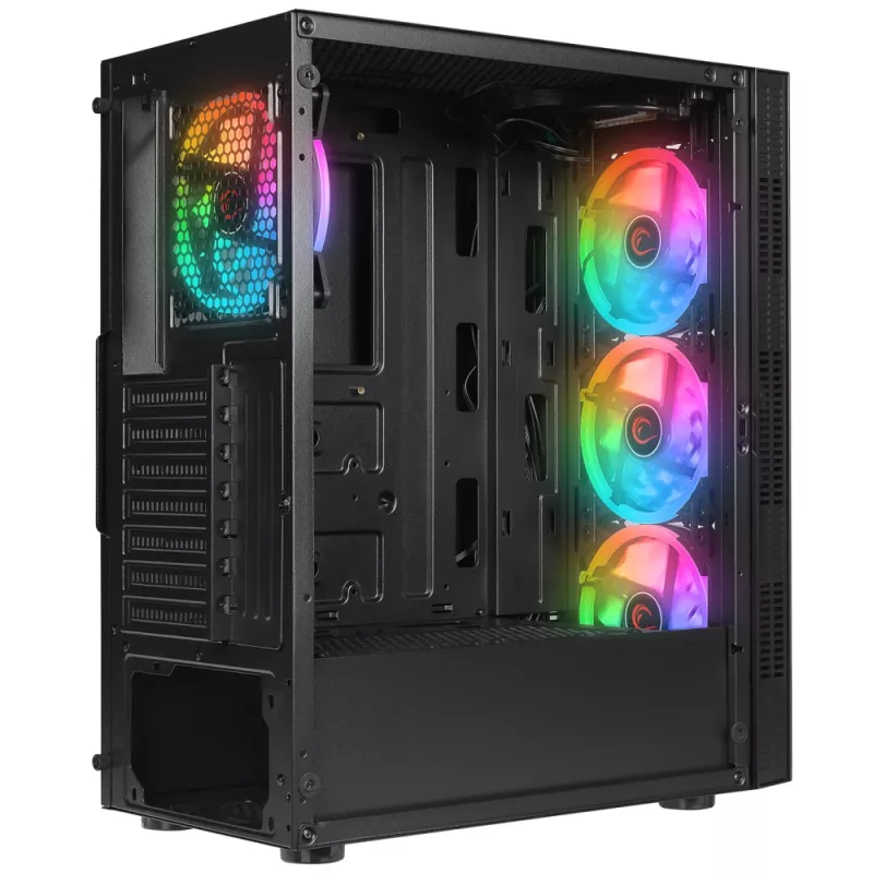 Rampage PLAID V1 Mid Tower PC-kotelo karkaistulasisella ikkunalla, 4x 120mm RGB-tuuletinta, musta
