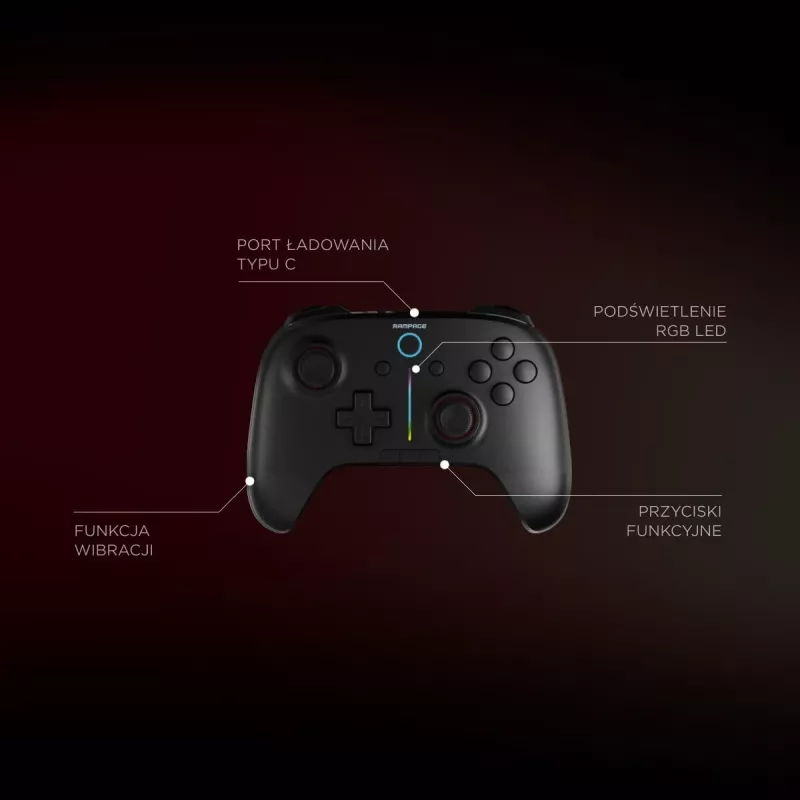 Rampage Hydra Pro Pad langaton RGB 2.4G Hall Effect -ohjain magneettisilla liipaisimilla, musta