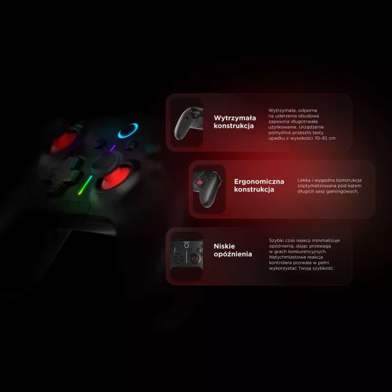 Rampage Hydra Pro Pad langaton RGB 2.4G Hall Effect -ohjain magneettisilla liipaisimilla, musta