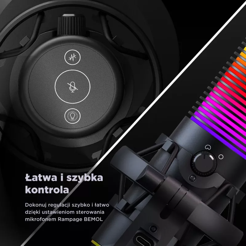 Rampage Bemol RGB USB-C -pelimikrofoni, musta